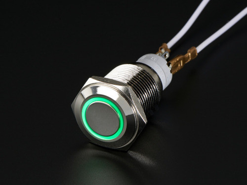 Boton Pulsador De Metal Con Retencion 16mm - Led 12v Verde 1