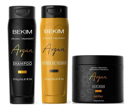 Shampoo + Mascara + Crema De Peinar Bekim Argán 4oils X 250g 0