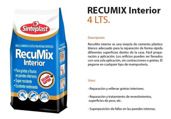 Recumix Interior Cementicia Sinteplast 1,25kg - Proxecto 1 Recumix Interior Cementicia Sinteplast 1,25kg - Proxecto 1