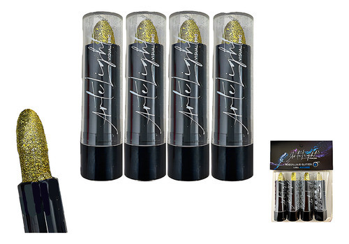 Maquillaje De Glitter En Barra Dorado X4u - Cotillón Waf 1
