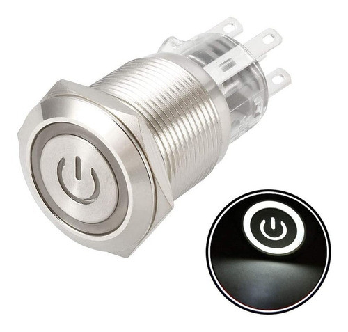 Boton Pulsador De Metal Momentáneo Led C/ Logo - 16mm Blanco 1