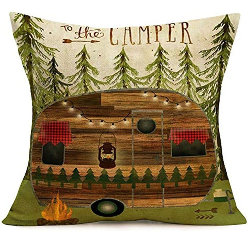 Aremetop Throw Pillow Covers Camp In The Forest Vintage Wood 0