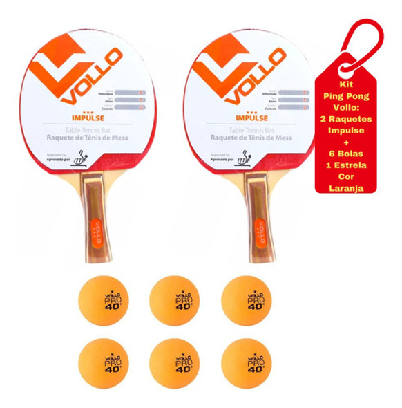 Kit C/2 Raquetes Ping Pong Impulse+6 Bolas 1 Estrela Laranja 1
