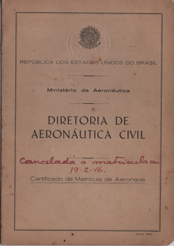 Certificado De Matricula Avião Nieuport Delage 1945 1
