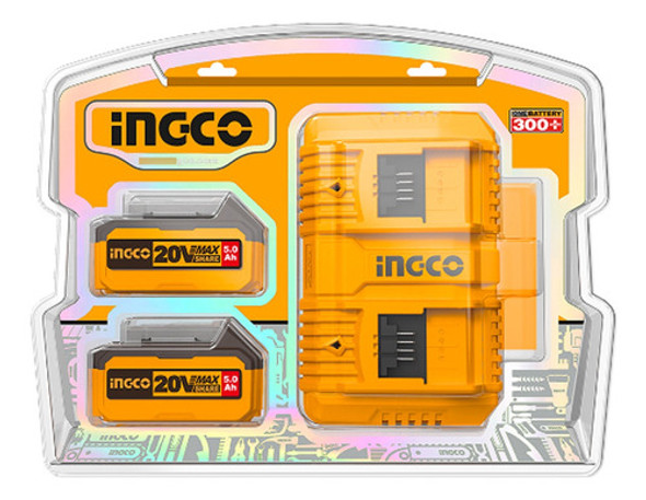 Set De 2 Baterías 20v 5ah Y 1 Cargador Rápido Doble Ingco P2 0