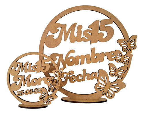 50 Souvenir 10cm Y 10 Central 20cm 15 Años C/ Mariposas Mdf 0