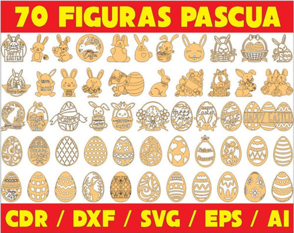 Vectores Corte Laser - Pack 70 Figuras Pascua 1