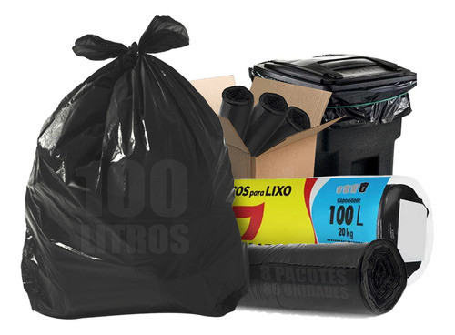 Saco De Lixo 100 Litros Resistente Grosso 80 Unidades Preto 0