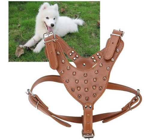 Pu Cuero Arnés De Perro De Animal Doméstico Con Tachas Pitbu 0