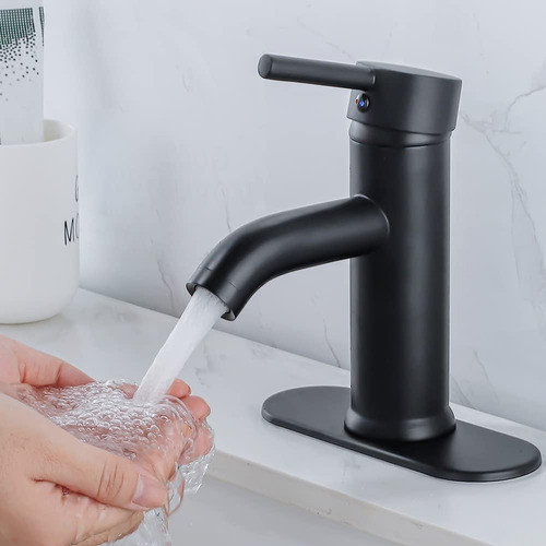 Negro Mate Solo Agujero Baño Fregadero Grifo Latón Sola Mani 1