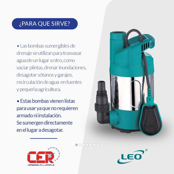 Bomba Sumergible Desagote Achique Leo 1 Hp Agua Sucia 220v 1