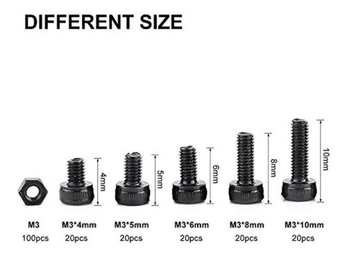 280pcs M3 Grado129 De Aleacion De Acero Cabeza Hexagonal Ta 1