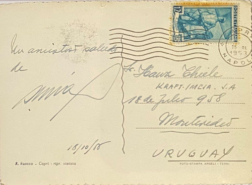 Antigua Postal, Monte, Panorama, 1953, Capri, Italia, 3p27 1