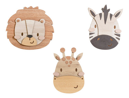 Tres Cuadros Caritas De Animales Deco Infantil 0