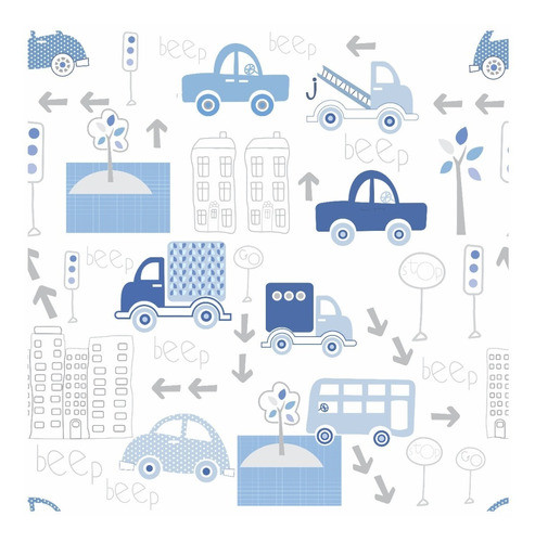 Papel De Parede Infantil Carrinho Azul Auto Colante 5m 1
