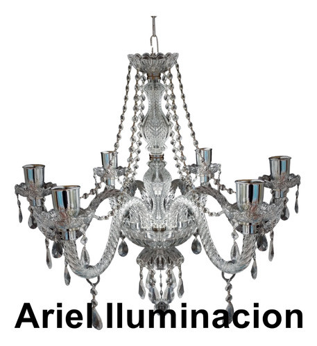 Araña Colgante 6 Luces Xl Con Caireles Todo En Vidrio!oferta 1