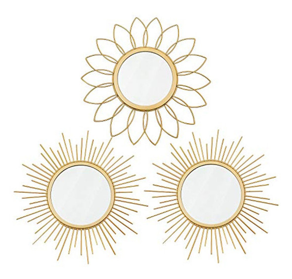 Paquete De 3 Espejos Dorados Para Pared Espejos De Metal Sun 0