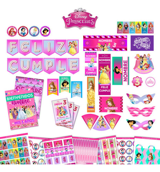 Kit Imprimible Cumpleaños + Candy Editable - Princesas 0 Kit Imprimible Cumpleaños + Candy Editable - Princesas 0