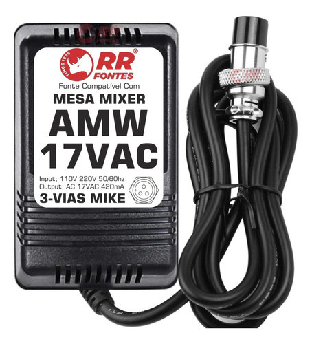 Fonte Ac 17v Para Mesa De Som Mixer Amw K8 V2 E K16 V2 0