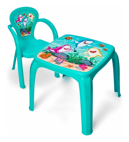 Kit Mesa Com 4 Cadeiras Infantil Plastica Decorada Oceano 0