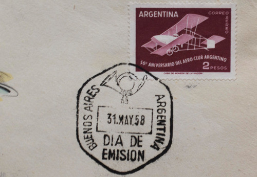 Estampilla 50 Aniversario Aero Club Dia De Emision Mayo 1958 1