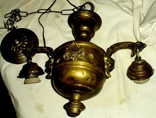 Antigua Lampara  Techo 2 Luces Figuras Bronce Macizas 0