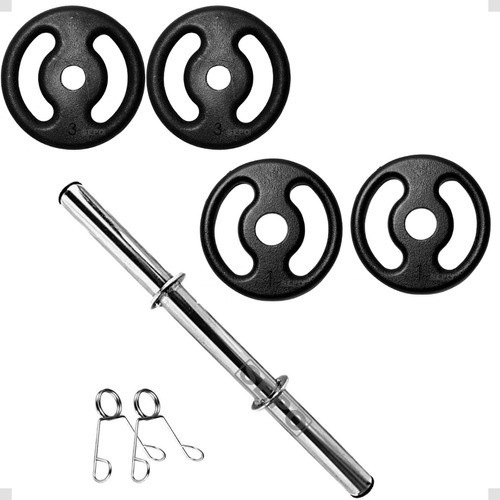 Kit Anilhas 1kg E 3kg 2un Com Barra 40cm Exercícios Treino 0