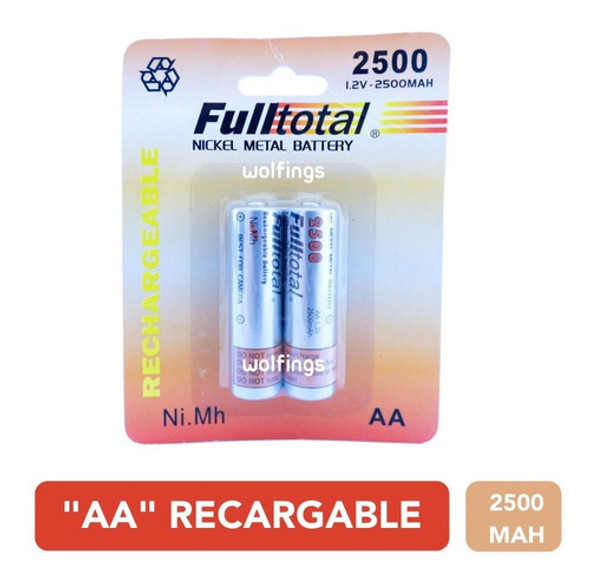 2 Pilas Aa Recargables 2500 Mah Ni.mh Largo Rendimiento Dura 0