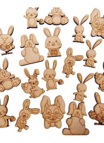 20 Conejos De Pascuas 5cm Fibrofacil Mdf Figura 1