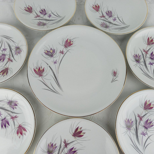 Juego De Platos Postre Porcelana Real Antiguo Divino Miralo 0