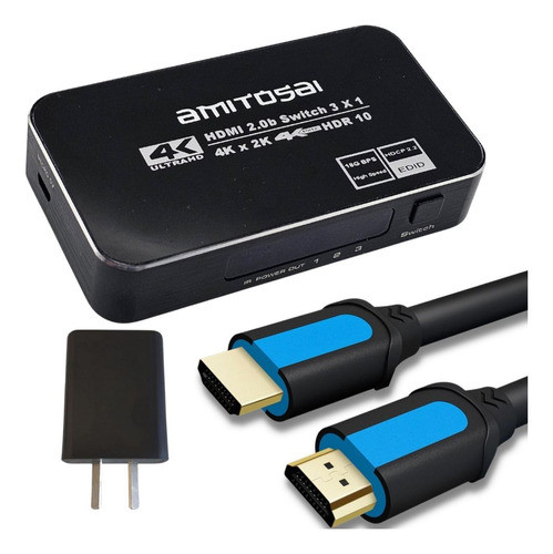 Switch Hdmi 3x1 Amitosai Combo Para Cine En Casa Hdmi4kv2 3m 0