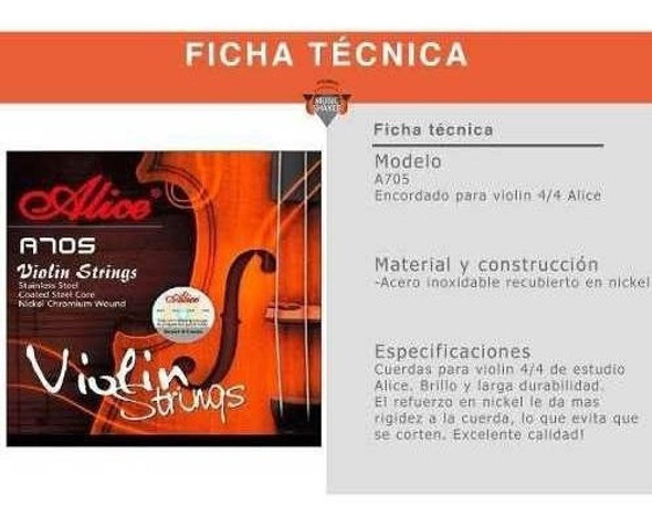 Encordado Alice Violin 4/4 Acero Recubierto En Nickel Cuota 1