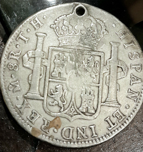 8 Reales Carolus 1805 Plata Moneda Coin Silver Perforada 1