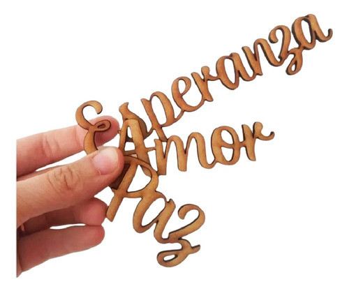 Combo Palabras Esperanza Paz Dijes Estrellas Fibrofacil Mdf 1