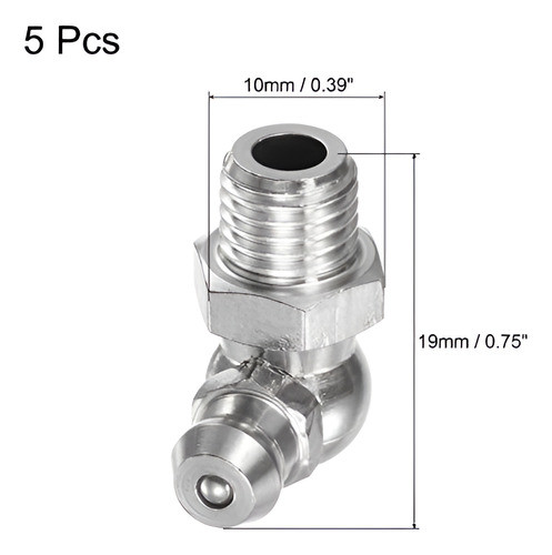 Alemite A 90 Grados Rosca M8 X 1mm Acero Inoxidable - 5pcs. 1