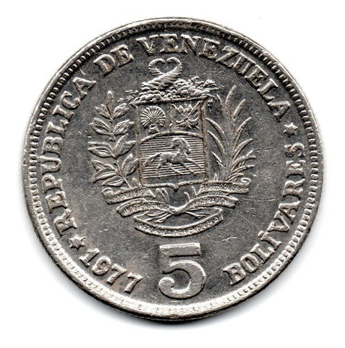 Venezuela Moneda 5 Bolivares Año 1977 Km#53.1 0
