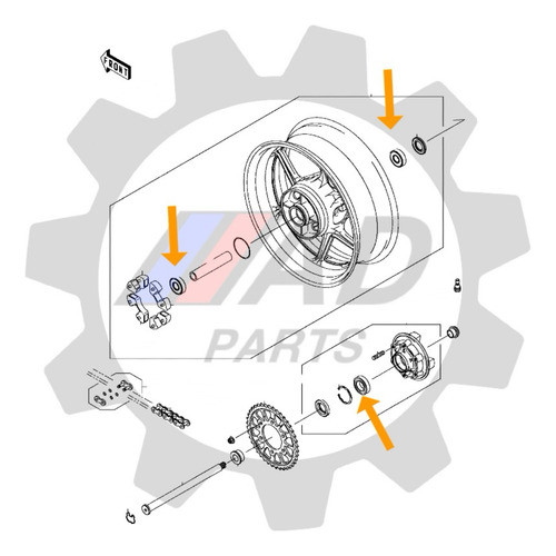Rolamentos Roda E Flange Traseira Kawasaki Er-6n 3 Peças 1