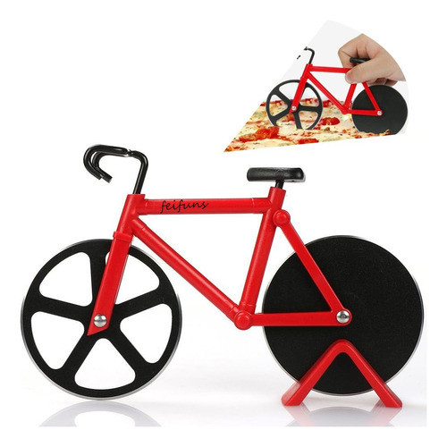 Cortador Pizza Bicicleta  Acero Inoxidable + Stand 0