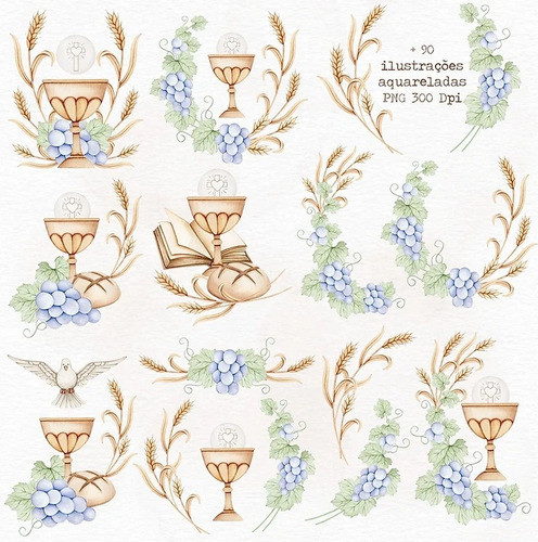 Kit Imagenes Png Cliparts Jesus Caliz Flores Acuarela Ea11 1