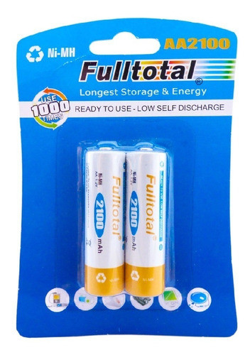 2 Pilas Aa Recargables 2100 Mah Precargadas + De 1000 Ciclos 0