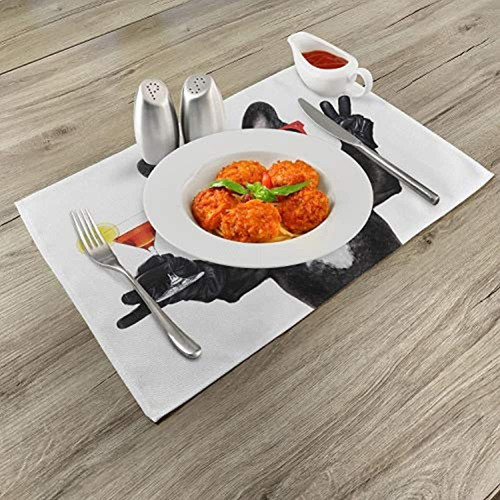 Lunarable Funny Place Mats Juego De 4 French Bulldog Holding 1
