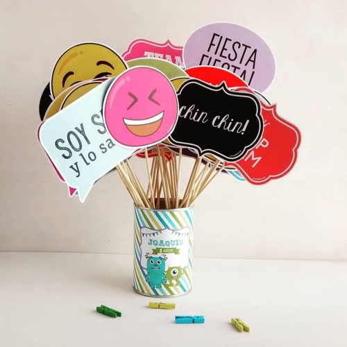 Set X10 Carteles Emojis Para Fotos A Color Props Photobooth 1