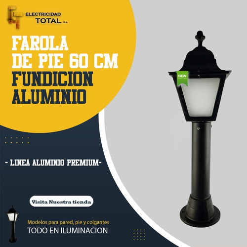Farol De Pie Marca Sendero 60cm Fundición Aluminio Exterior 1