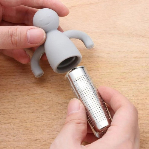 Infusor Te Hombrecito Silicona Gris Y Acero Inoxidable 1