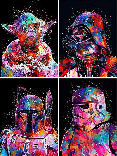 Kit Pintura Por Numero 4 Cuadros De Stars War 30x40 0
