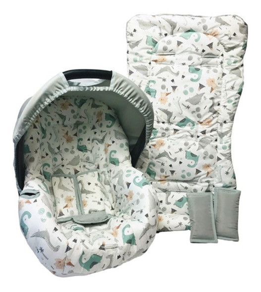 Capa De Bebê Conforto E Capa Carrinho - Dino Cinza 0 Capa De Bebê Conforto E Capa Carrinho - Dino Cinza 0