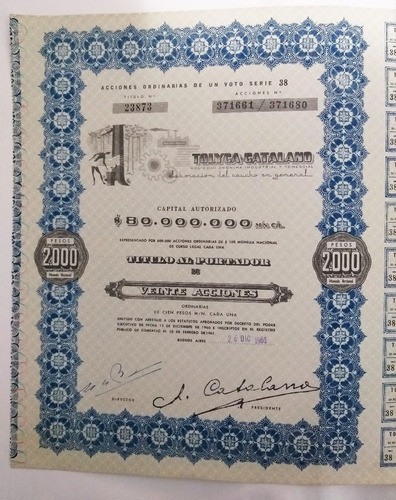 Titulo Bono Accion Tolyca.catalano Industrias Caucho 1961 1