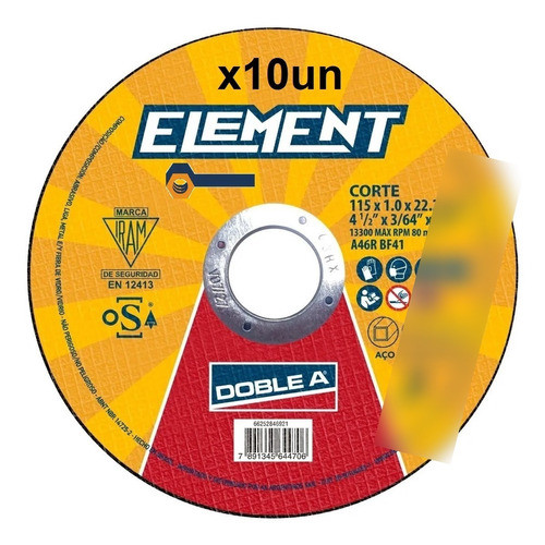 Disco Corte Doble A Element Amoladora 4 1/2 115x1.60mm X10un 0