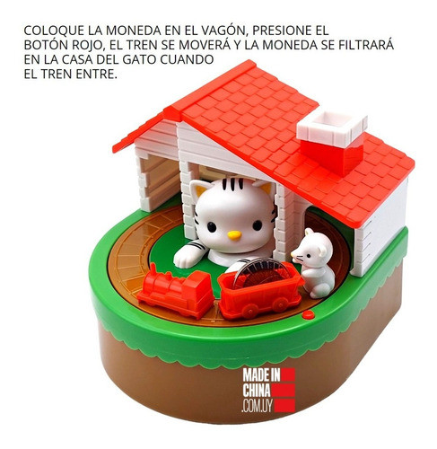 Alcancía Gatito Y Ratón Con Tren Atrapa Moneda Musical 1