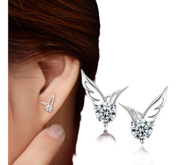 Moda Mujer Plata Esterlina Joyas Angel Alas De Cristal Oído 0